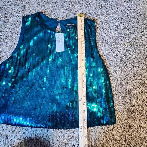 Express Womens Teal Green Sequin Sleeveless Crop Top Blouse XS New‎ With Tags - Image 5