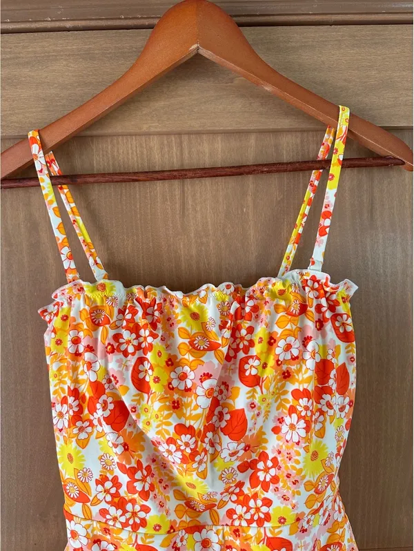 Aerie Tropical Print One Piece Bandeau Swimsuit Retro Floral Women’s Small - Image 3