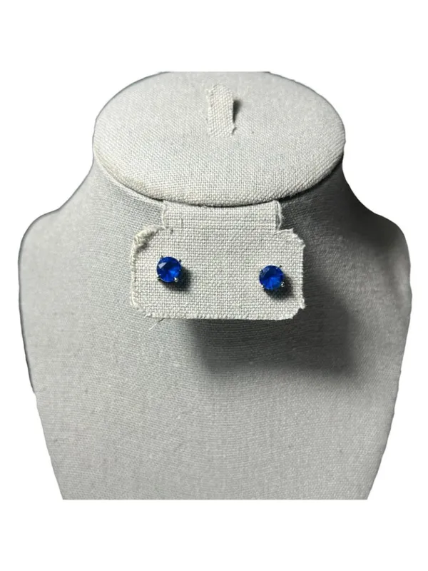 Blue Gemstone Stud Earrings retro vintage unmarked cobalt blue regency costume - Image 2