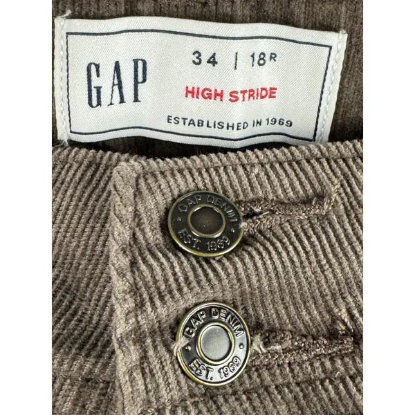 Gap High Stride Wide Leg Corduroy Pants Basic Brown Womens 18R 34 High Rise - Image 2