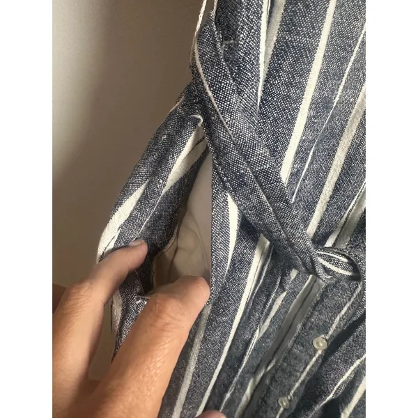 Banana Republic Womens Navy‎ White Striped Linen Rayon Midi Shirt Dress Size 4 - Image 3