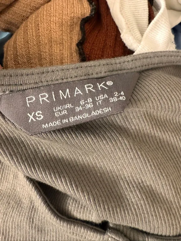 Primark Ribbed Henley Long Sleeve Bodysuit Womens XS Charcoal Grey Cotton Stretc - Image 7