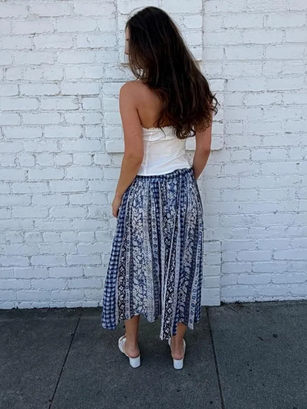 Free People Vtg Silver Stream blue & white capri gaucho pants/ skirt One size #hippie #cottagecore #boho #festival #eurosummer - Image 4