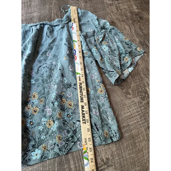 Maurices XL Blouse Womens Boho Green Floral Stretch‎ Neckline Off Shoulder - Image 5
