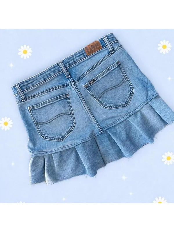 Lee vintage y2k coquette fairycore low rise ruffle denim mini skirt size medium 💙 - Image 3
