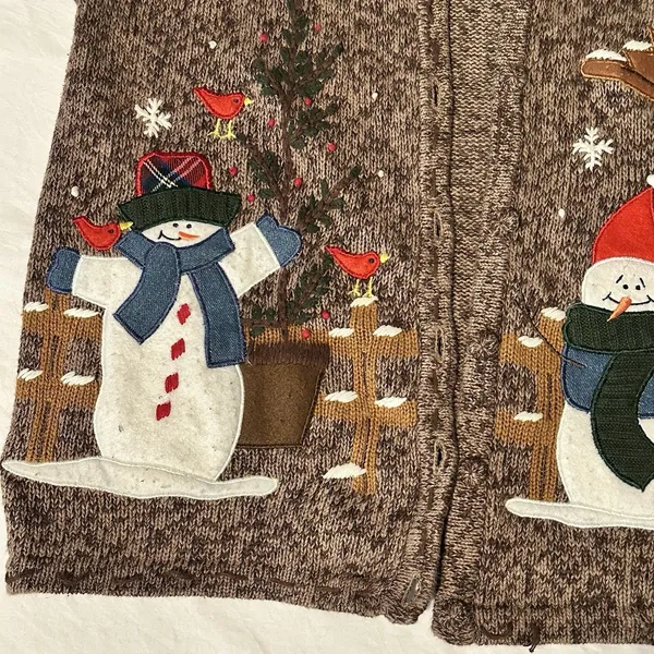 Vintag Bobbie Brooks Sweater Vest Sz XL 14/16 Winter Snowman Cardinal North Pole - Image 6