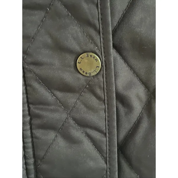 LL Bean Diamond Quilted Full Zip‎ Vest MED Black Plaid Lined Cord Collar - Image 7
