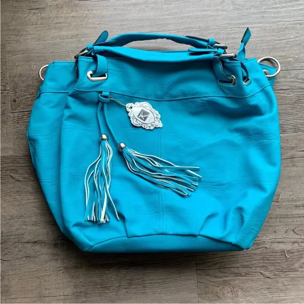 NWT Yoki Teal Vegan Leather Tassel 2-Way Slouchy Shoulder Bag - Image 4