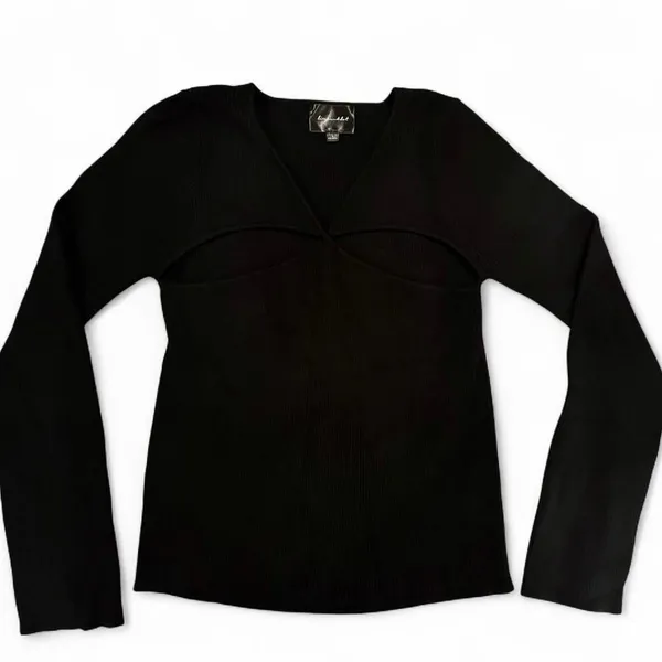Line and Dot Black Cut Out Long Sleeve Top - Image 5