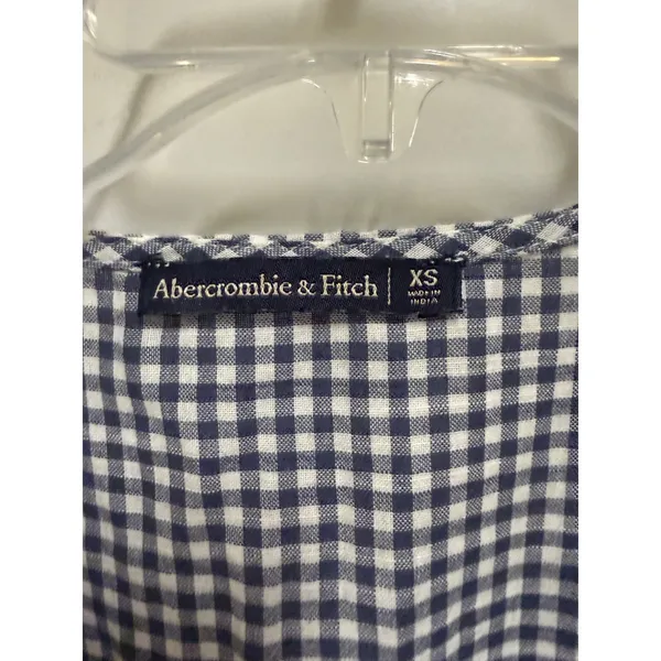 Abercrombie & Fitch Navy White Gingham Tie Front Cutout Romper XS Cotton - Image 7