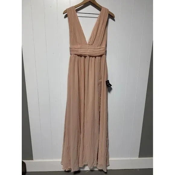 Lulus Heavenly Hues Blush Pink‎ Pleated V Neck Maxi Dress Formal Event Size S - Image 2