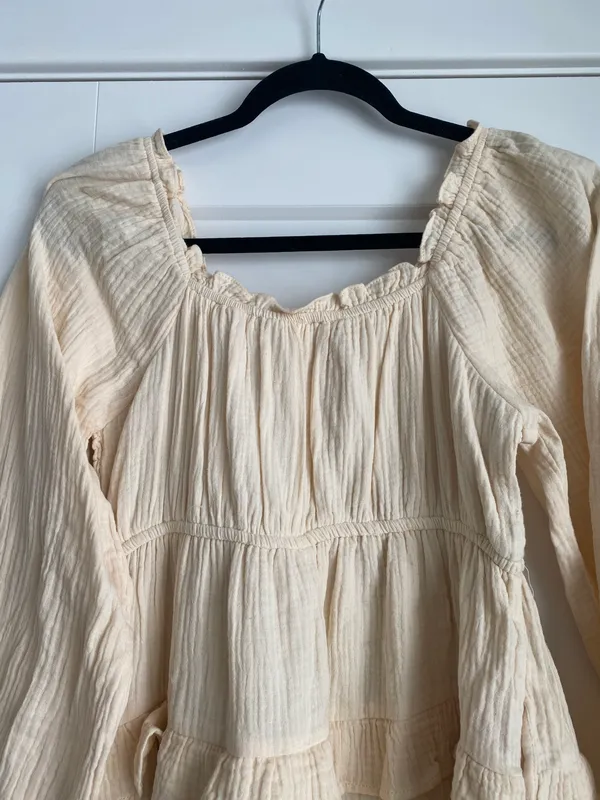 &merci taupe brown Puff Sleeve Babydoll ruffled Mini Dress sz S - Image 11