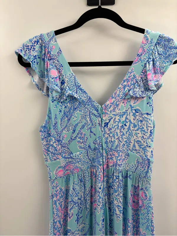 Lilly Pulitzer bohemian preppy ruffle vyra maxi blue long formal dress size 4 - Image 8