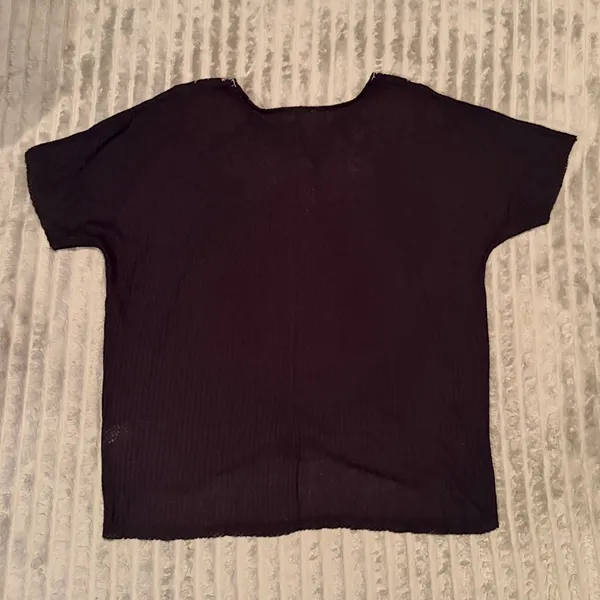 Entro Womens 1X Black‎ Waffle Knit Floral Embroidered Front Tie Knot Top - Image 6