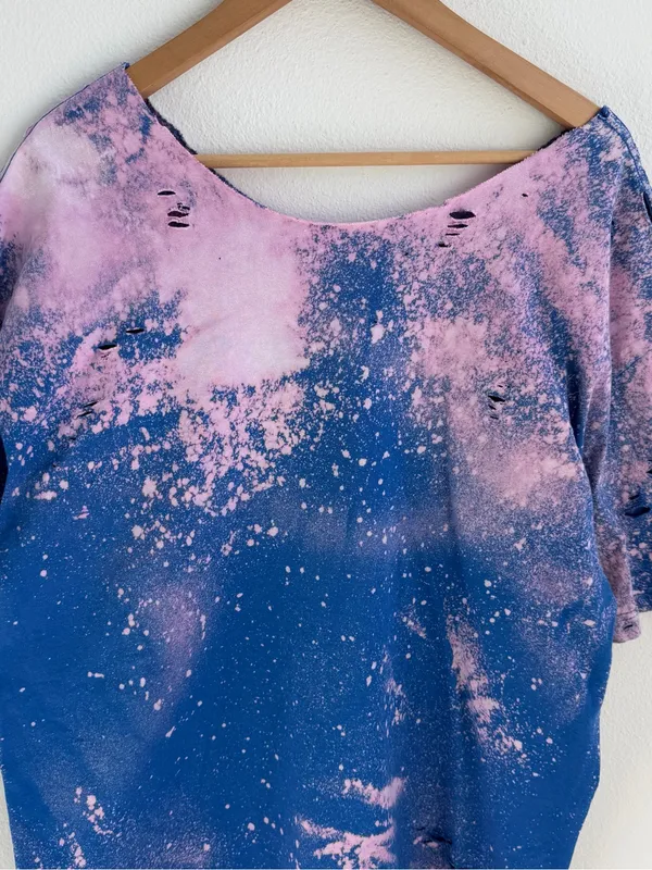 Custom "Rated R" Patch Distressed Bleach Tee Blue Size L - Image 9