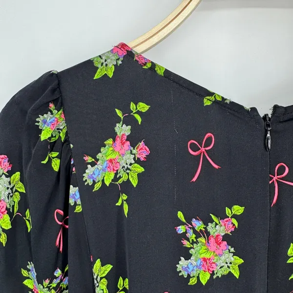 For Love‎ & Lemons Wilson Print Dress Small Black Floral Polka Dot Ruched Mini - Image 11