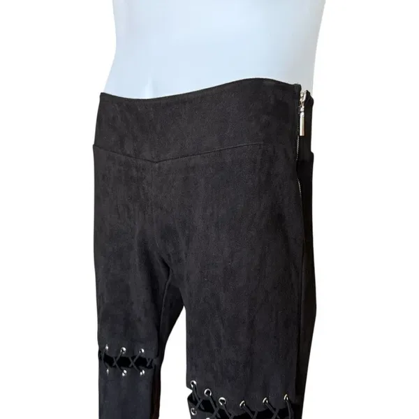 Womens Nude Brand Chloe Lace Up Sexy Faux Suede Pants in Black - Sz S - Image 5