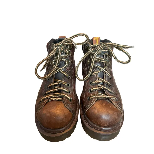 Vintage Dr. Martens Made in England Brown Leather Ankle Boots Women 6 Men 5 - Image 2