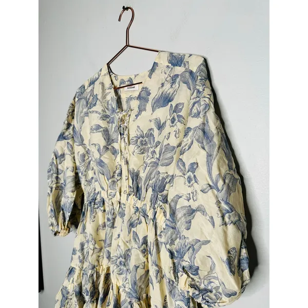 SANDRO Off White Floral Lace Up Neck Tie Mini Josella Dress Size Small - Image 5