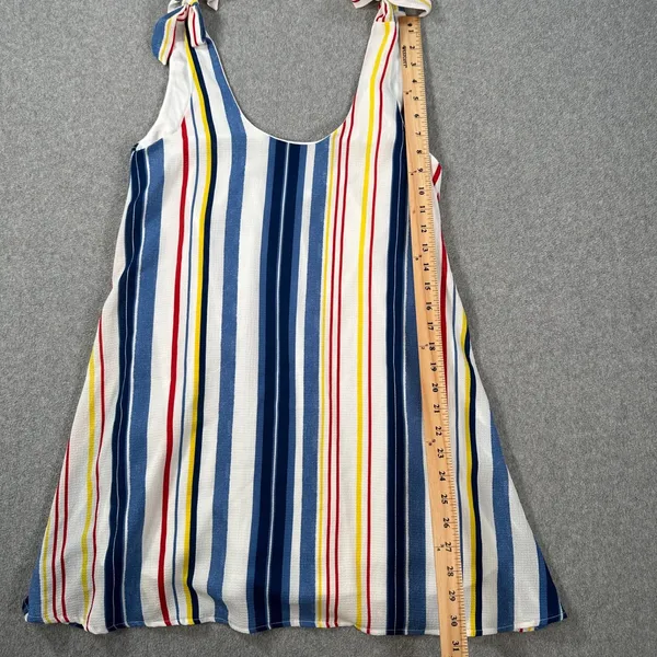 Pants Store Striped Mini Dress Women's Medium Tie Shoulder Scoop Neck Swing Blue - Image 4