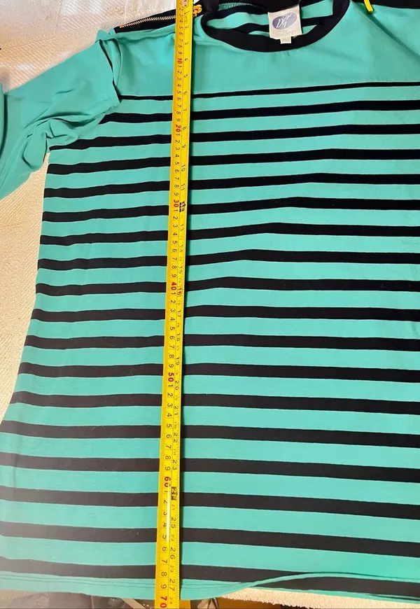 Diane Gilman DG2 Striped Long Sleeve Blue/Green W Gold Zipper Shoulder Accent XL - Image 10