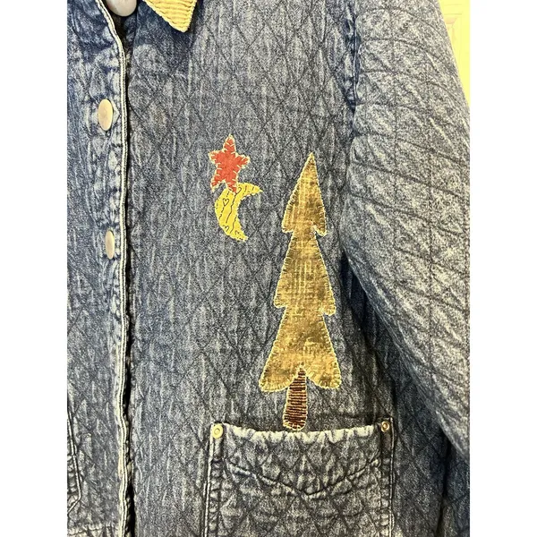Don't Mess With Texas Quilted Denim Barn‎ Jacket XL Blue Patchwork Corduroy XL - Image 3
