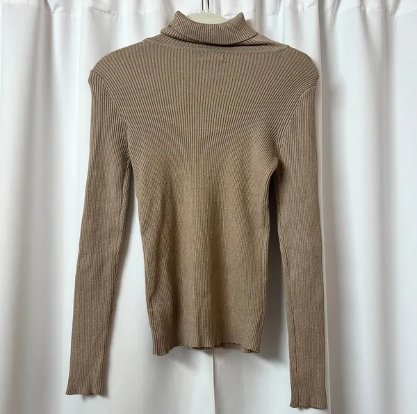 Ambiance Apparel NWOT Neutral Light Brown Ribbed Turtleneck Sweater - Image 2