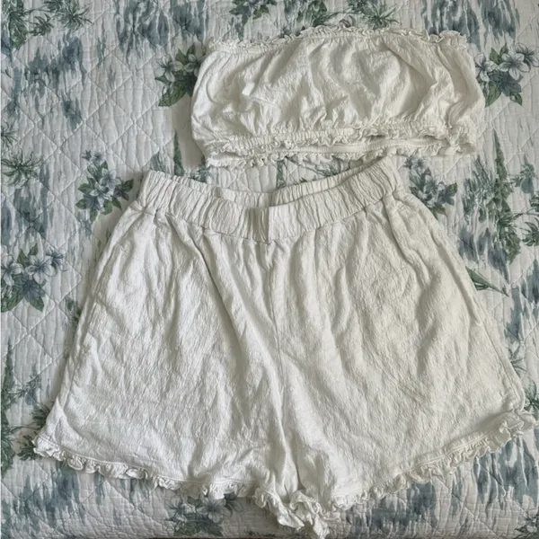 Free People Twyla Beach Shorts Top Bandeau Bra Set M Ivory White Free-EST - Image 3