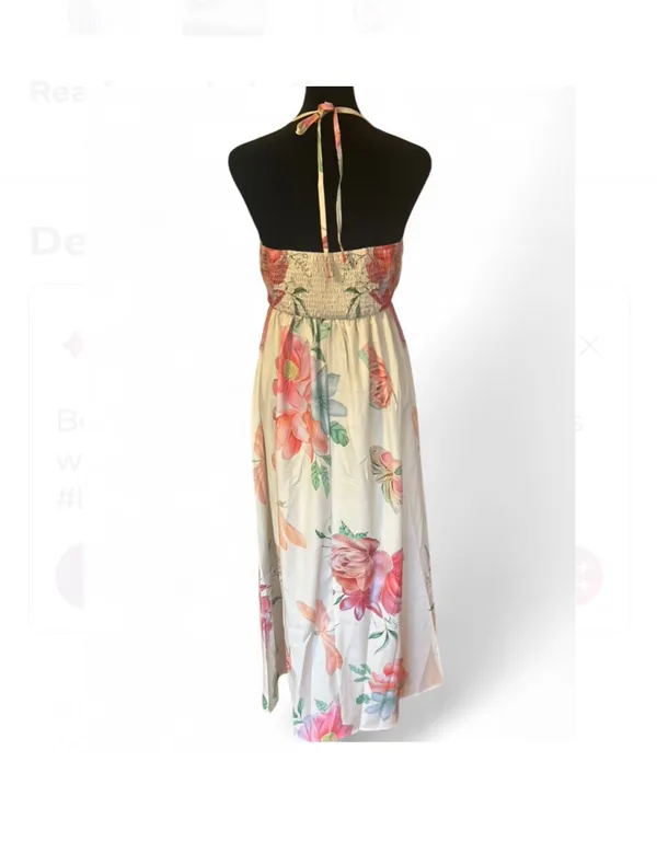 Multicolor Floral, Halter Maxi Dress, Tie Closure, Size S - Image 3