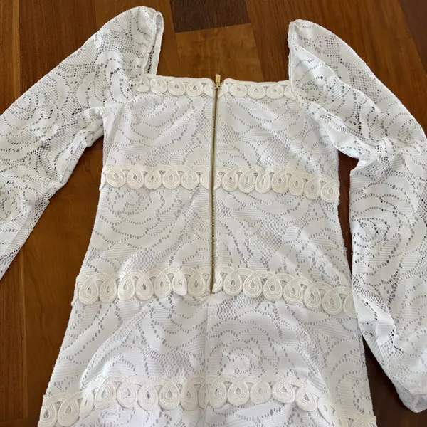Lilly Pulitzer White Lace Puff Long Sleeve Mini Dress - Image 4