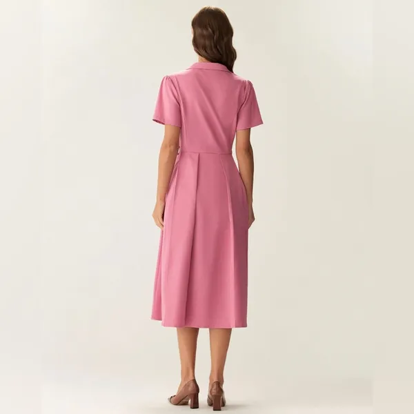 Rihoas Rose Red V-Neck Button Midi Dress - Image 4
