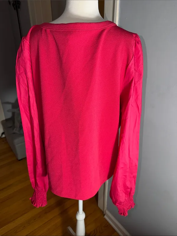 Anthropologie Cherry Red Long-Sleeve Peplum Blouse - Image 5