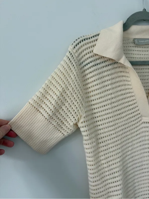 Everlane Cotton Merino Short Sleeve Knit Polo Cream XS - Image 4