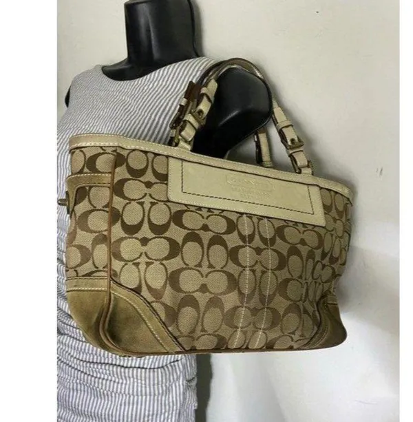 Coach Shoulder Bag Medium Msrp Beige Brown Jacquar - Image 7