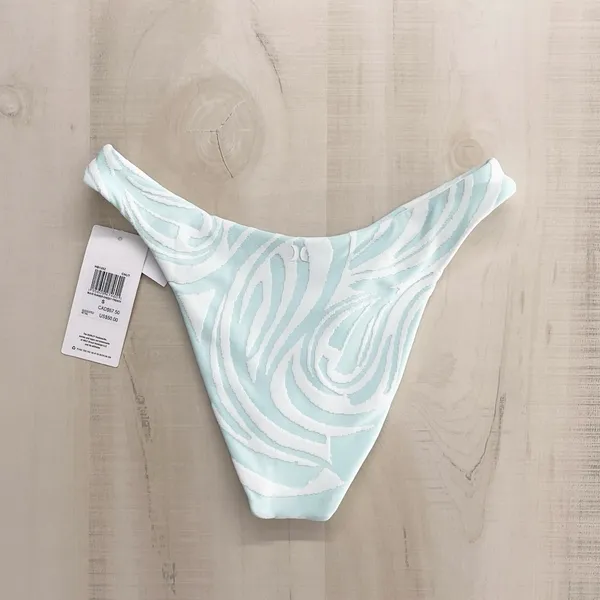 nwt HURLEY wave runner cheeky French printed high rise swim bottoms blue - Image 3