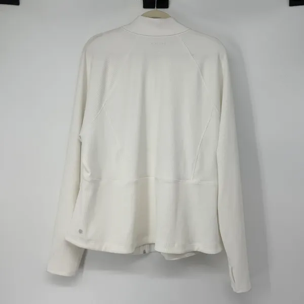 Athleta White Ribbed Full Zip Jacket Mock‎ Neck Thumbholes Plus Size 3X - Image 2