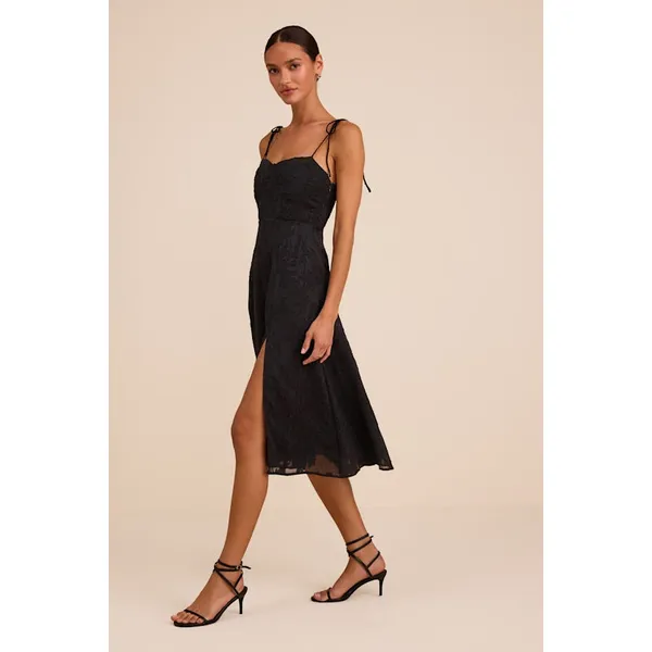 Lulus Loveliest Looks Black Floral Jacquard Tie-Strap Midi Dress Large NWT - Image 3