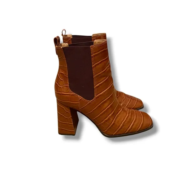 Circus by Sam Edelman Polly‎ Boots Womens 7.5 Brown Croc Embossed Square Block - Image 2