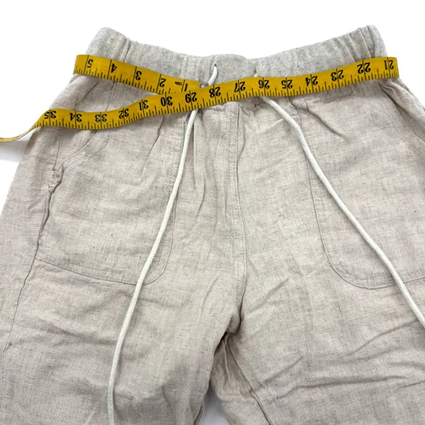 Beige Linen Like Jogger Pants Elastic Waist Ankle Cropped Casual Fit Pull On Hem - Image 6