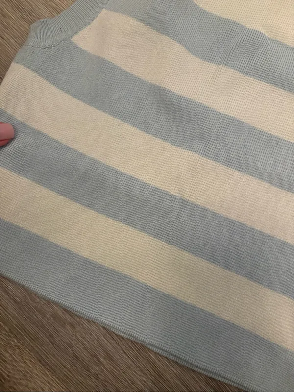 Zara Blue and Cream Striped Knit Tank Top M - Image 5