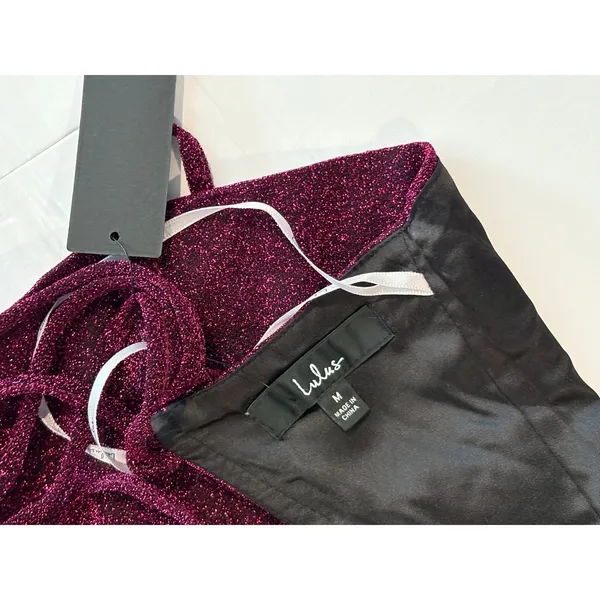 Lulu's Party Era Magenta Sparkly Lace-up Pleated Skater‎ Dress MEDIUM NWT Party - Image 10