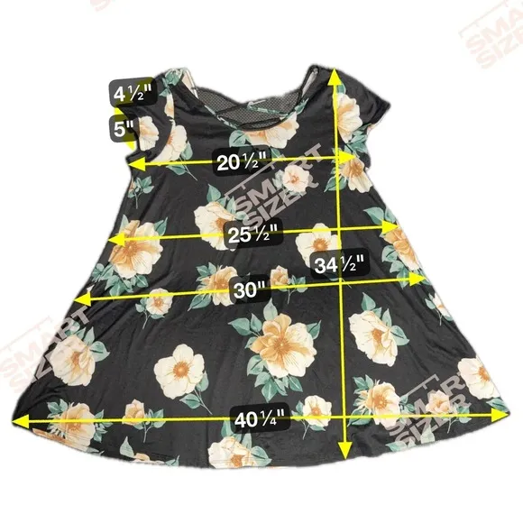Hearts and Hips Women Size 2X Floral Criss Cross Back‎ A-Line Black Dress - Image 7