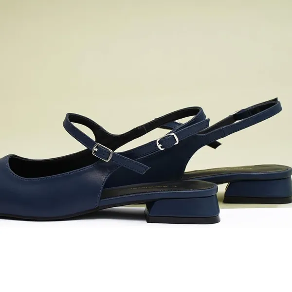 C.Paravano Navy Leather Square Toe Slingback Flats Blue Size 9 - Image 3