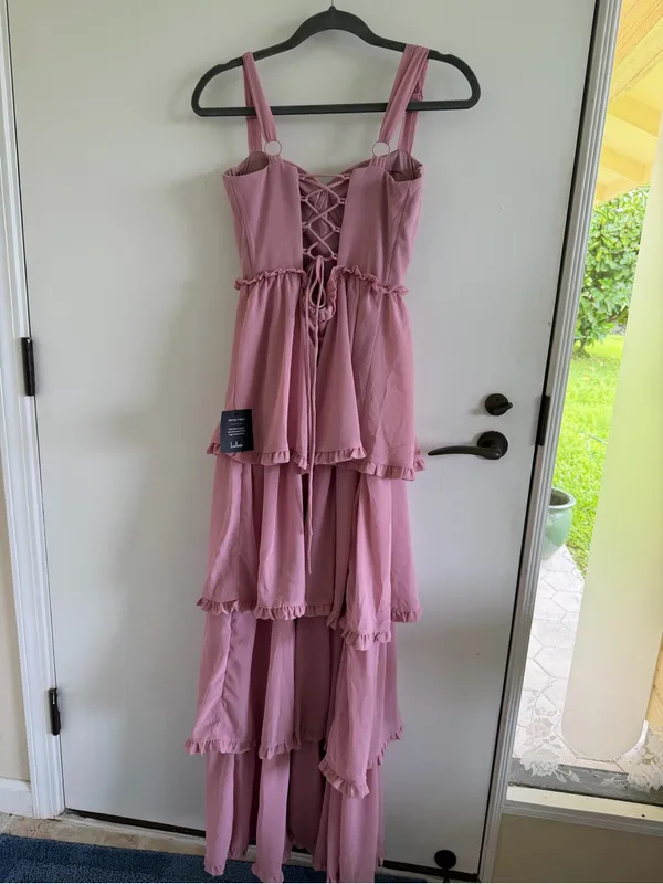 Lulus Pink Bustier Lace-Up Maxi Dress NEW NWT event tiered homecoming - Image 4