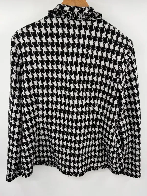 Joseph Ribkoff black and white houndstooth gold button tweed blazer women’s 14 - Image 6