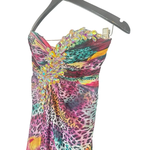 Tony Bowls Purple Watercolor Leopard‎ Print Prom Dress Strapless Formal Gown 2 - Image 2