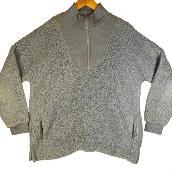 Aerie‎ Women’s Light Blue Dream Sherpa Quarter Zip Oversized Cozy Sweatshirt S - Image 3