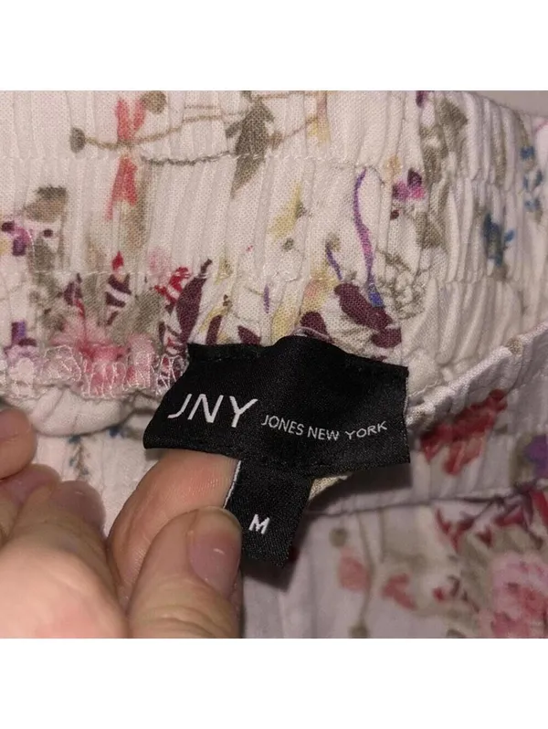 Vintage Jones New York off-white linen blend floral printed pants - Image 5