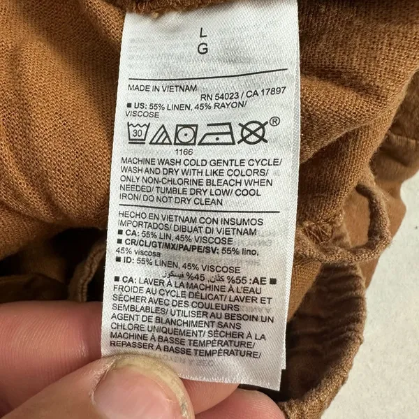 Old Navy Womens Linen Blend Elastic Waist Pull On Pants Large Brown Relaxed Fit - Image 4
