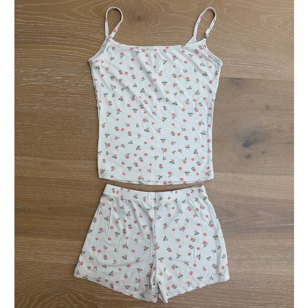 Sunny De PJ Shorts & Cami Set Floral Summer Snooze Size XXS Cream Peach - Image 2